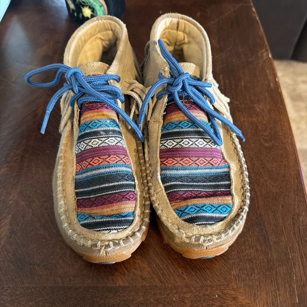 Twisted X Kids Moccasins with Multicolor Pattern and Blue Laces